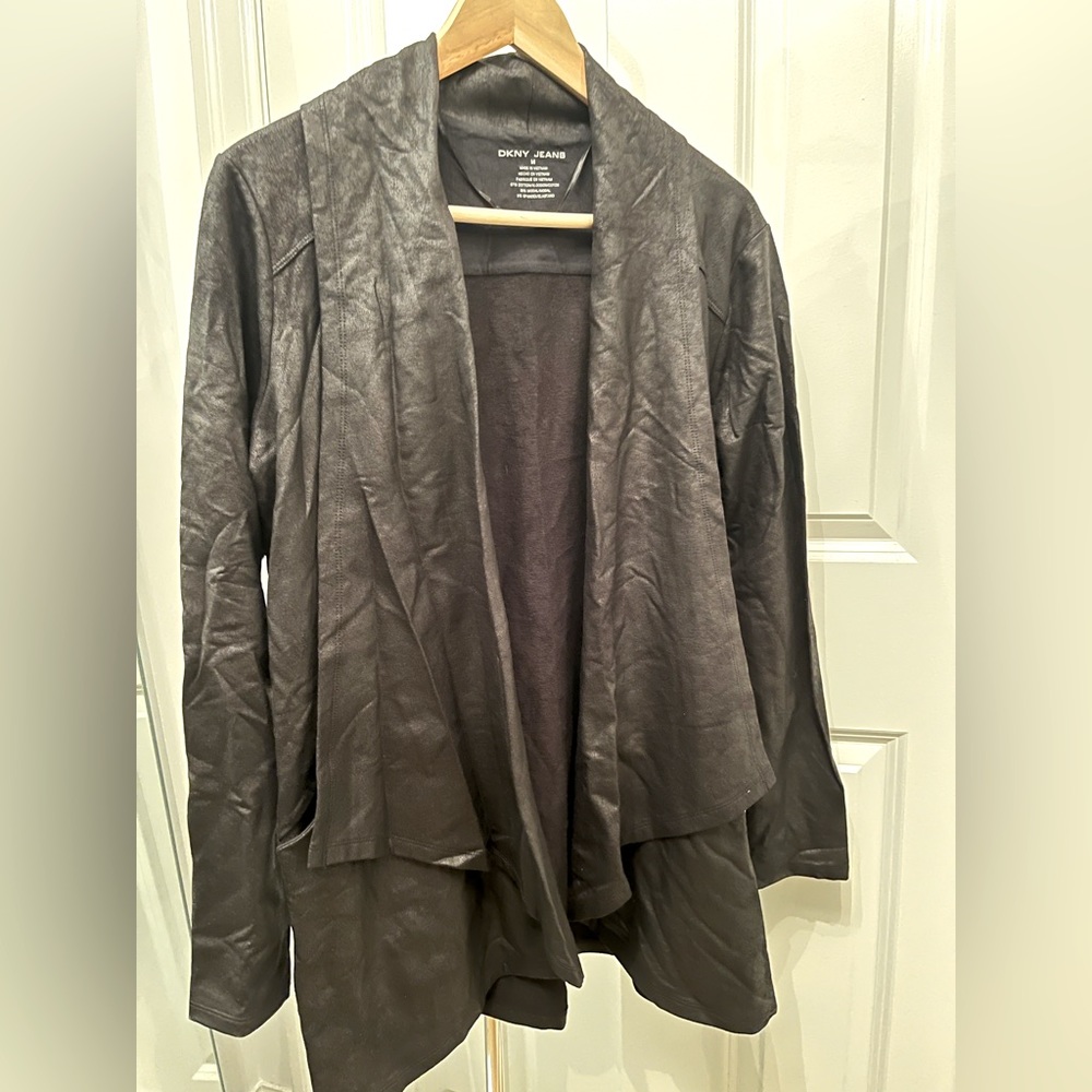 DKNY suede like with a sheen jacket coat. Size M. Black.